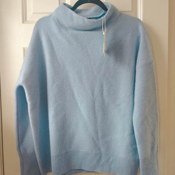 New Vince Plush Cashmere Funnel Neck Pullover Sweater in Porcelain Blue - Picture 5 of 6